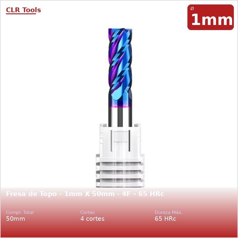 Fresa de Topo - 1mm X 50mm - 4F - 65 HRc