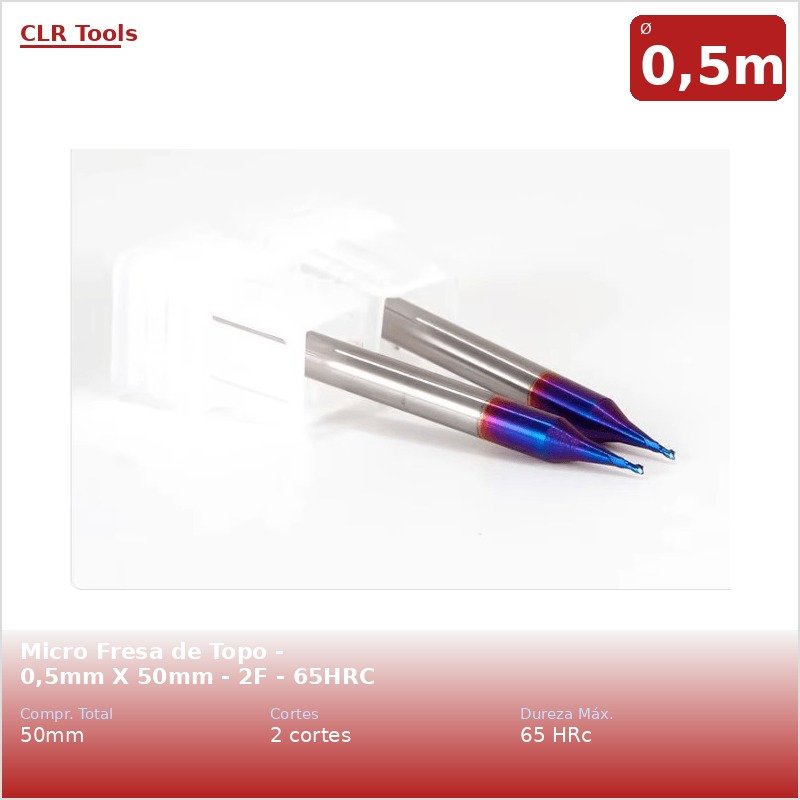 Micro Fresa de Topo - 0,5mm X 50mm - 2F - 65HRC